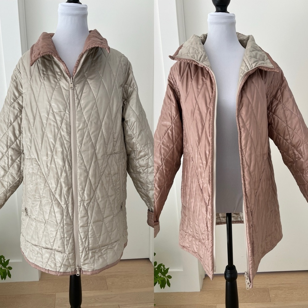 LINDA LUNDSTROM Vintage Reversible Zip Front Quilted Jacket Hip Length Casual